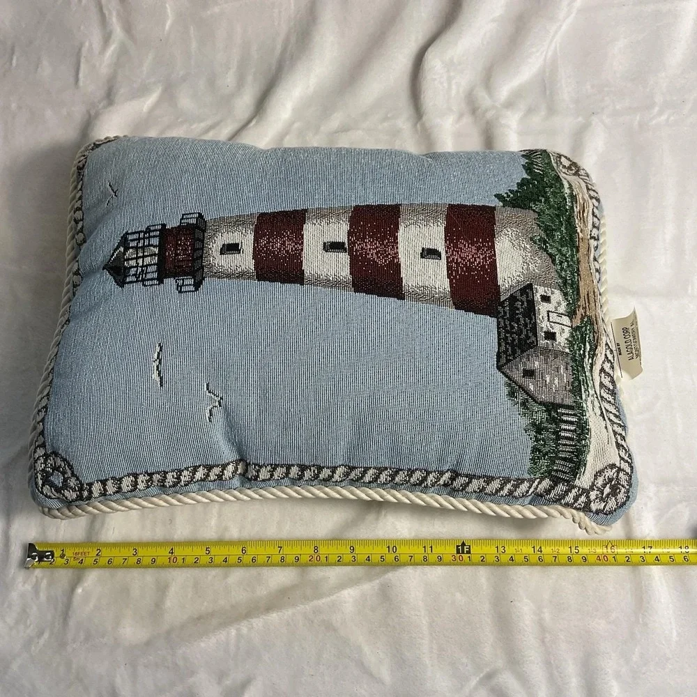 Woven Lighthouse Ropes Sea Shore Blue Tapestry Pillow 17